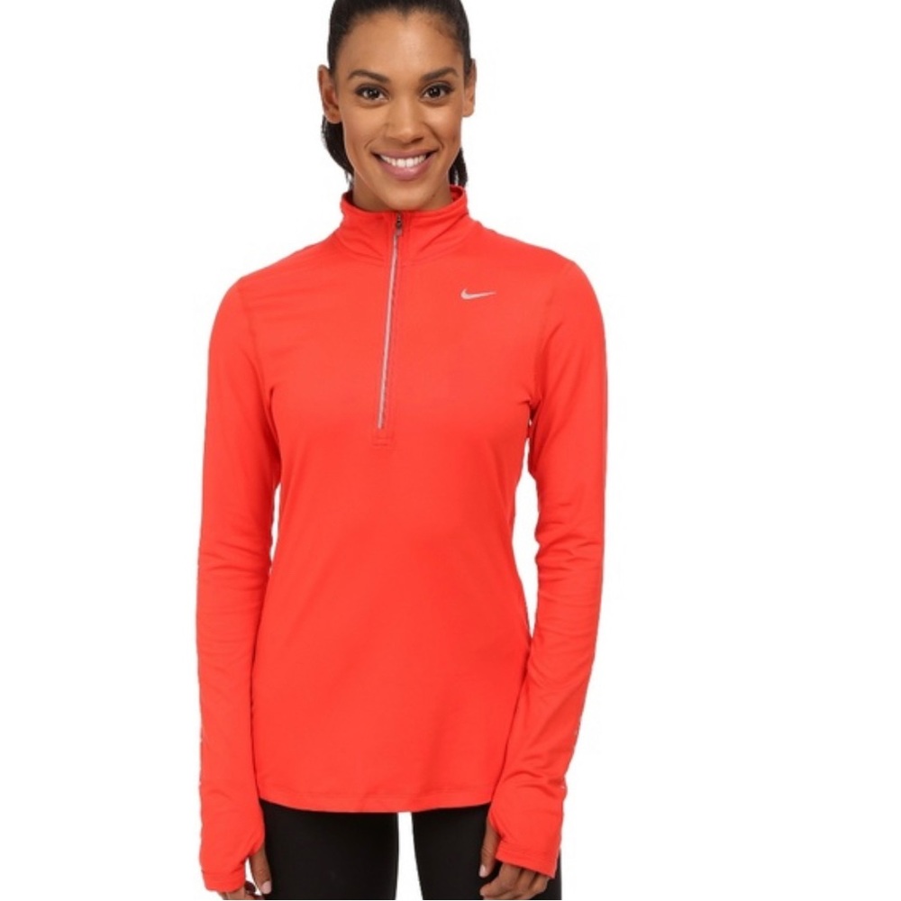 Womens Orange Nike DRI-FIT Half Zip Long Sleeve Pullover Size Large